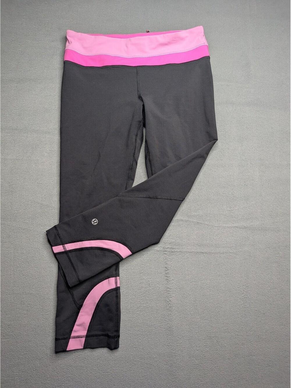 Lululemon Leggings Womens 6 Black Pink Colorblock Capri Zip Pocket Yoga Gym